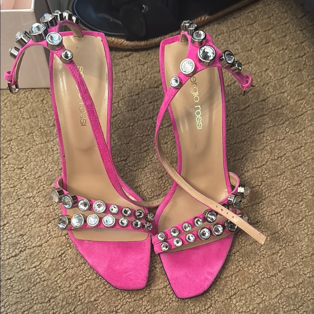 Sergio Rossi Pink Crystal Embellished Heels